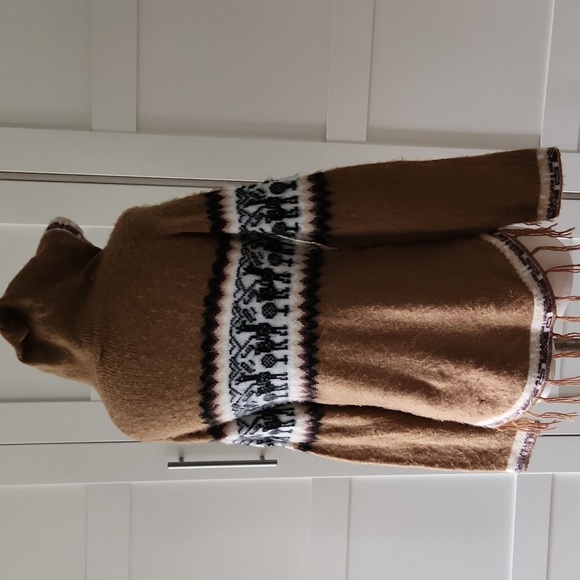 Apaza Alpaca Wool Blend Hoodie Tunic Sweater Llama Print Fringe Boho Small - Picture 5 of 11